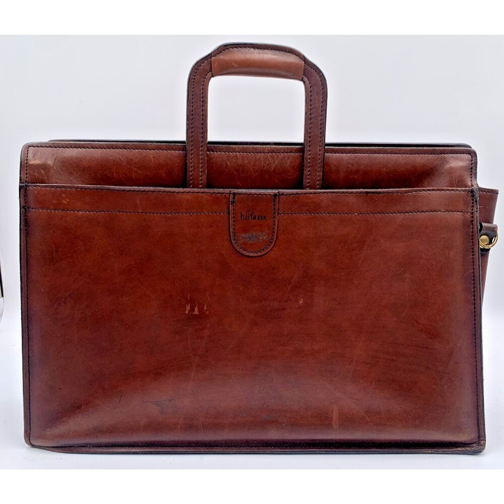 VTG Hartmann Portfolio Briefcase Brown Leather Zip 16” Soft 2 Handle Retractable